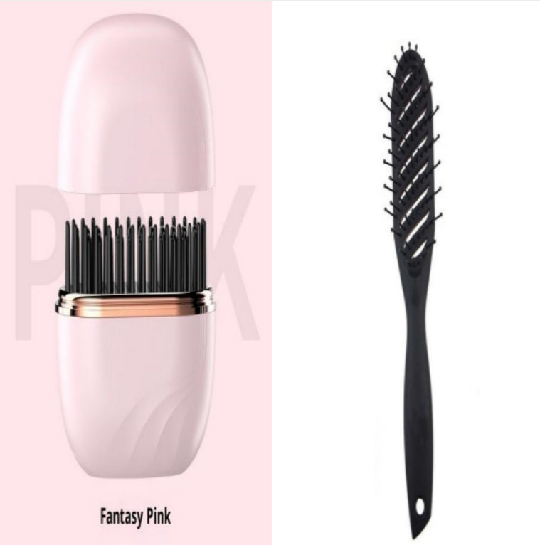 Peigne lisseur mini sans fil 2-en-1 céramique tourmaline pour lissage et boucles, rechargeable et compact, brosse à cheveux sèche-cheveux portable