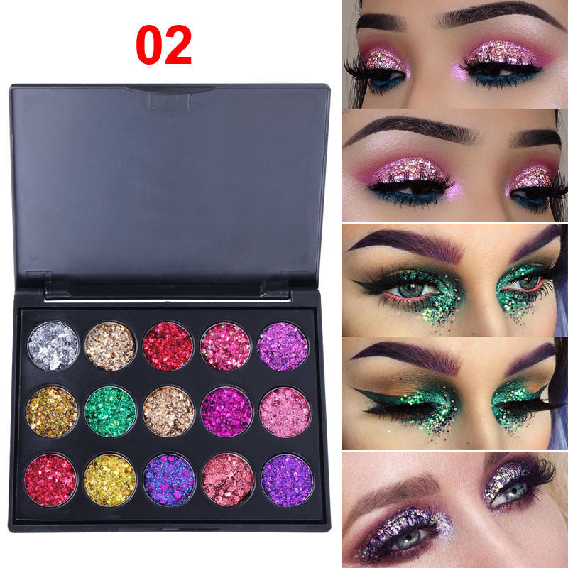 Palette Fards à Paupières 15 Teintes Diamant & Paillettes – Couvrance Totale, Éclat & Intensité