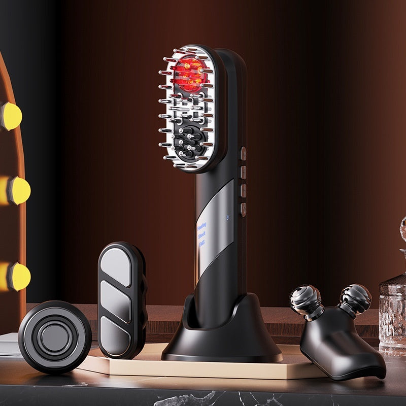 Brosse beauté quatre-en-un peigne massant avec lumière rouge EMS soin cuir chevelu rechargeable