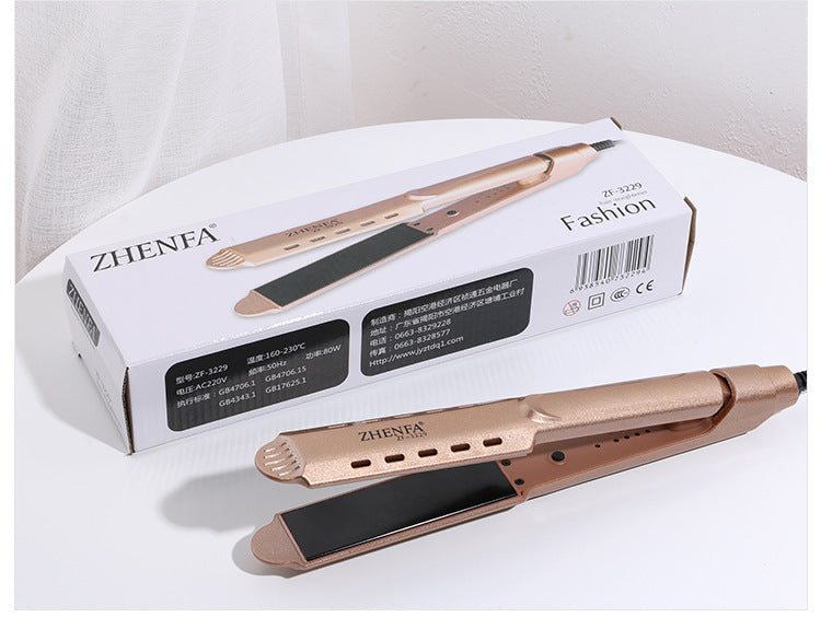 Fer à friser 2-en-1 or blanc multifunction pour boucles et lissage cheveux secs et mouillés.