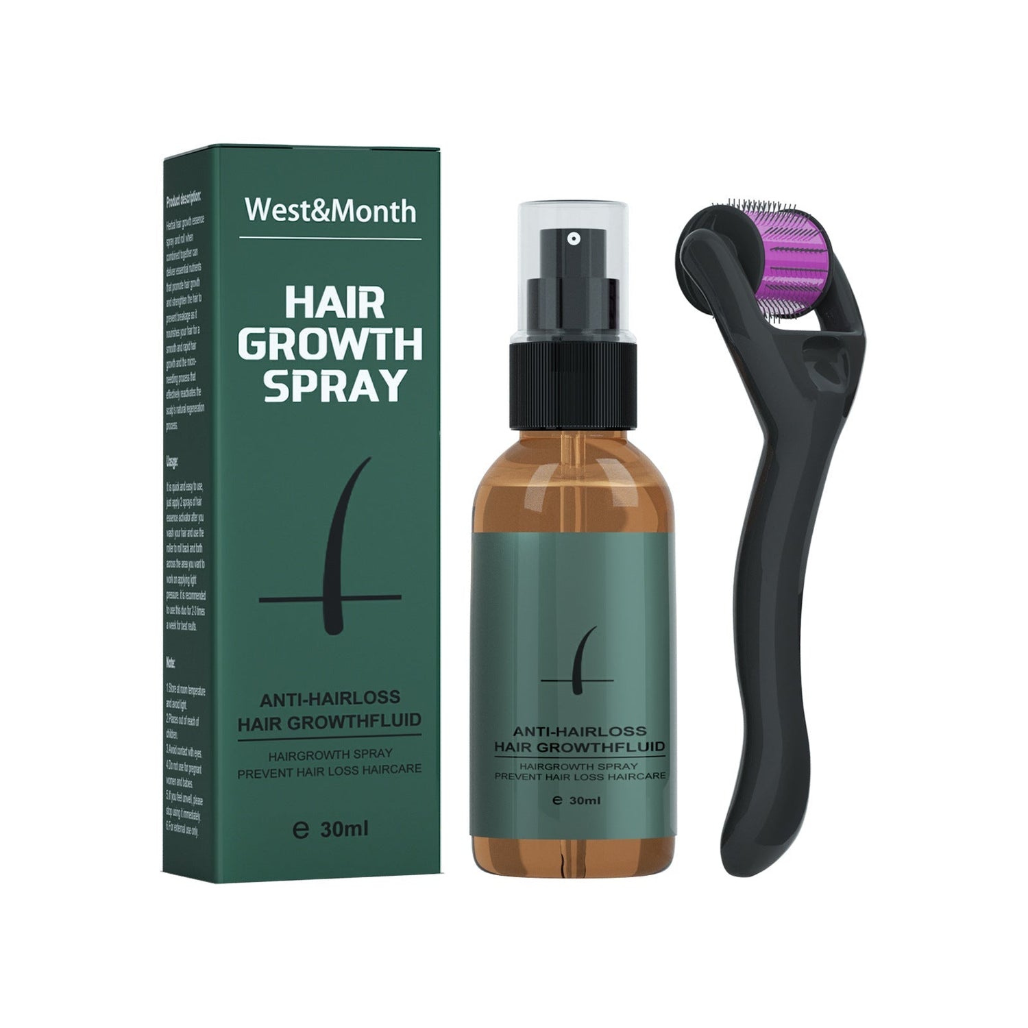 Spray soin pour barbe hydratant avec roller applicateur pour croissance et entretien, 30ml coffret
