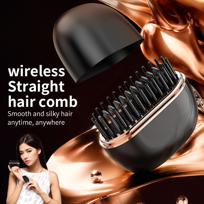 Peigne lisseur mini sans fil 2-en-1 en céramique tourmaline pour lisser et boucler les cheveux, rechargeable et portable