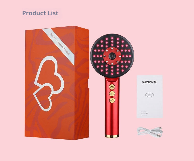 Brosse à cheveux électrique masseur cuir chevelu avec lumière rouge anti-chute et croissance capillaire rechargeable