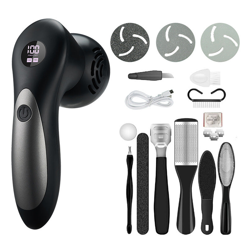 Ponceuse électrique pour pieds rechargeable USB en action, éliminant peaux mortes et callosités pour pieds doux et lisses