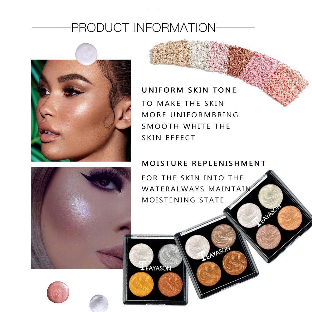 Poudre Highlighter 4 Teintes – Illuminateur Cuit, Sculptant & Éclat, Teint Lumineux