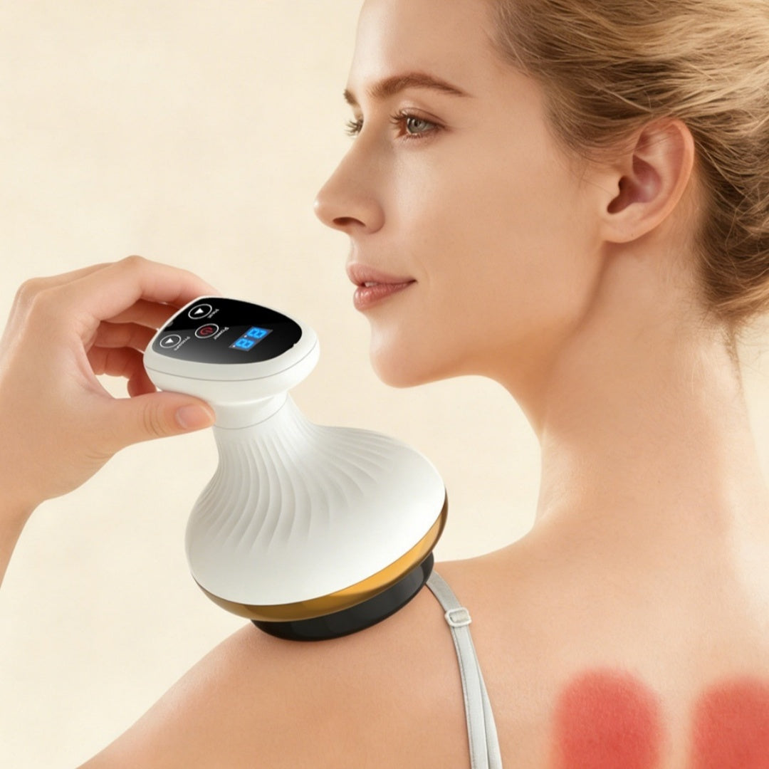 Masseur Gua Sha électrique rechargeable doré avec ventouses pour massage et stimulation des méridiens