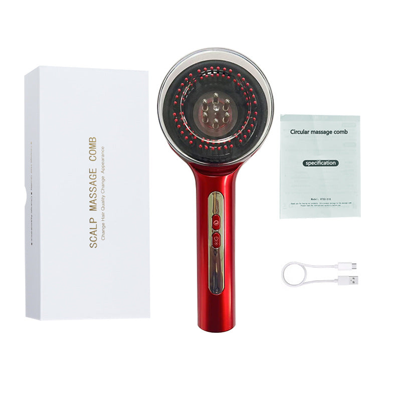 Peigne massant électrique à lumière rouge pour cuir chevelu, anti-chute et stimulation de la repousse capillaire.