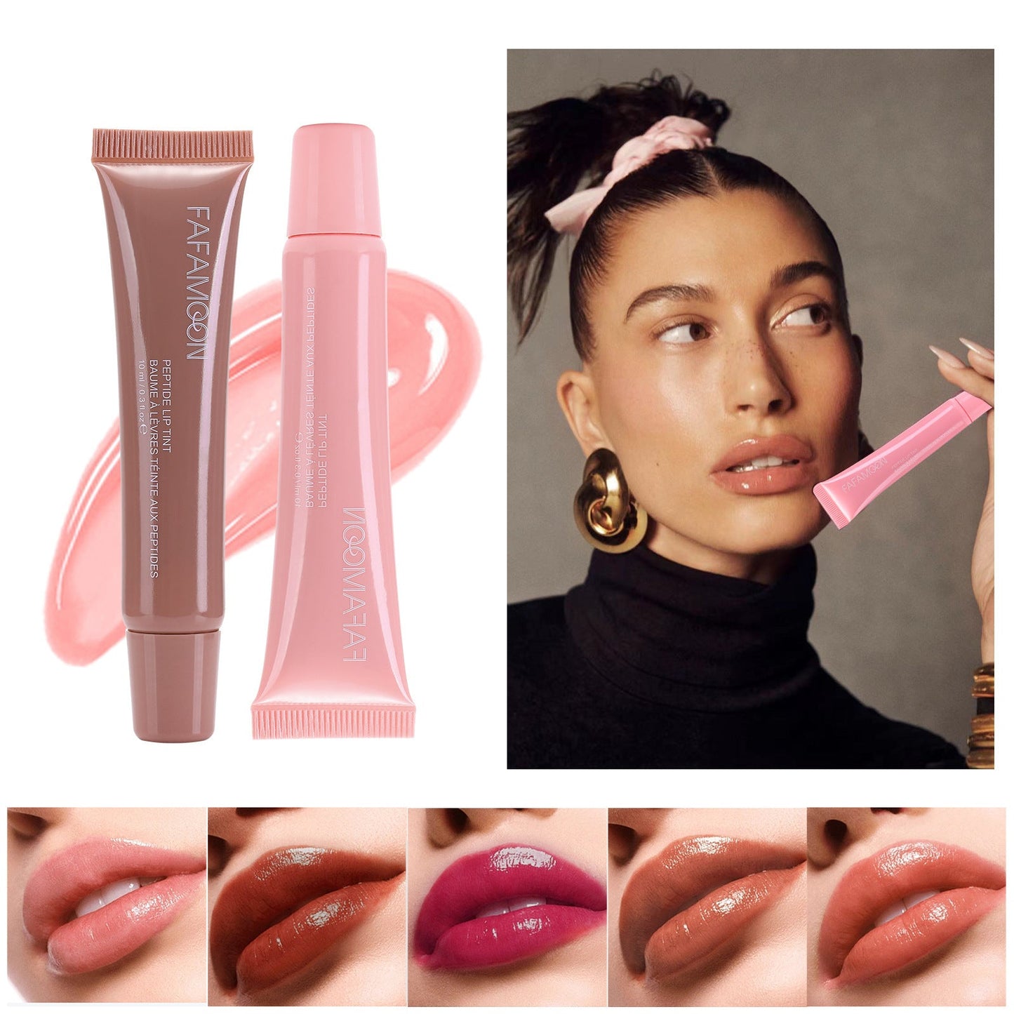 Laque lèvres brillante effet miroir waterproof avec 5 teintes intenses et hydratation durable