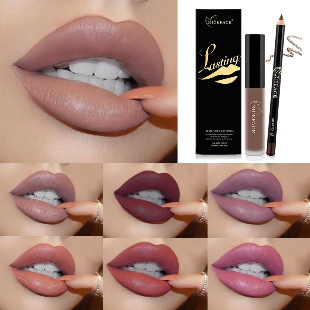 Coffret Gloss Mat & Crayon Lèvres – Sans Transfert, Longue Tenue, 12 Teintes