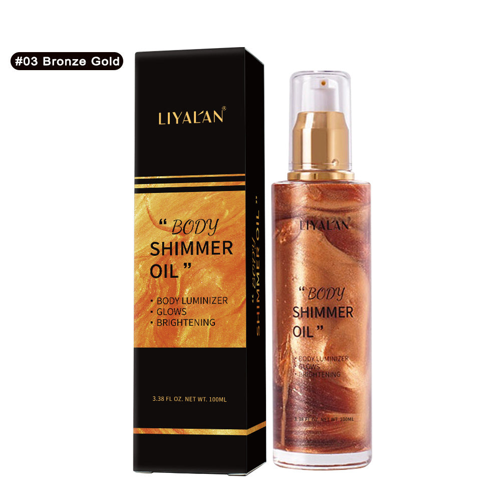 Huile Illuminatrice Corps & Visage – Highlighter Liquide Éclat, 5 Teintes Nacrées, 100ml