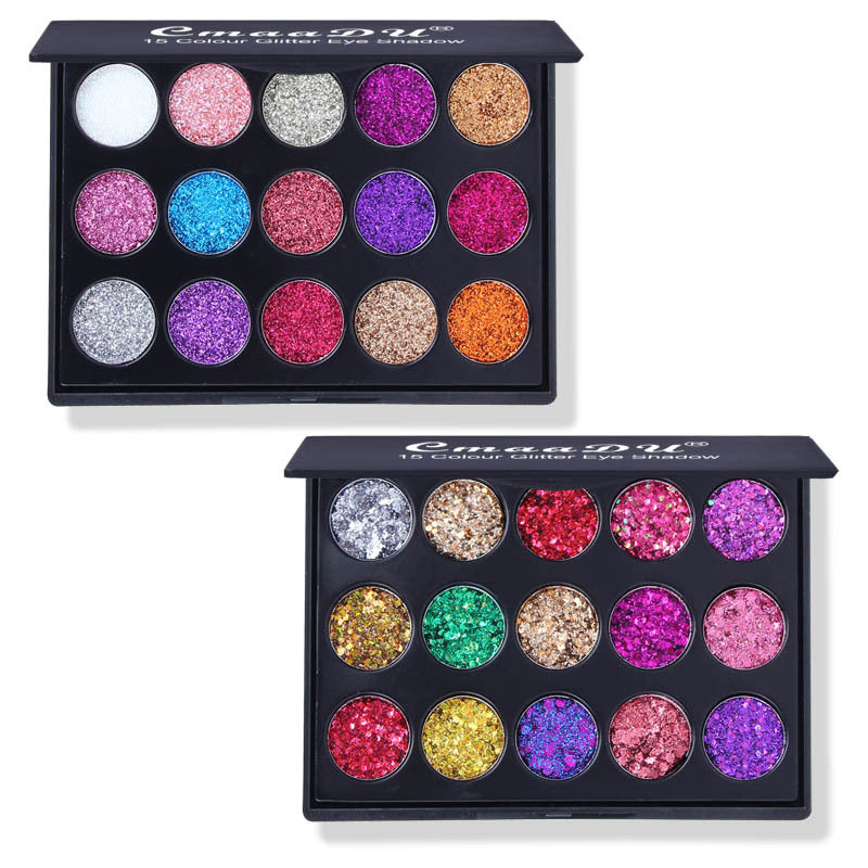 Palette Fards à Paupières 15 Teintes Diamant & Paillettes – Couvrance Totale, Éclat & Intensité