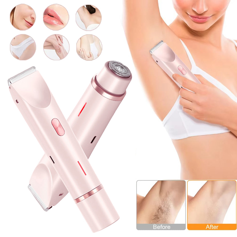 Rasoir épilateur féminin 2-en-1 double tête rechargeable USB pour usage sec et humide