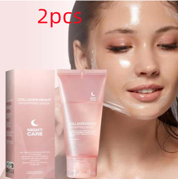 Masque facial nuit au collagène raffermissant et hydratant, 75ml avec pinceau applicateur.