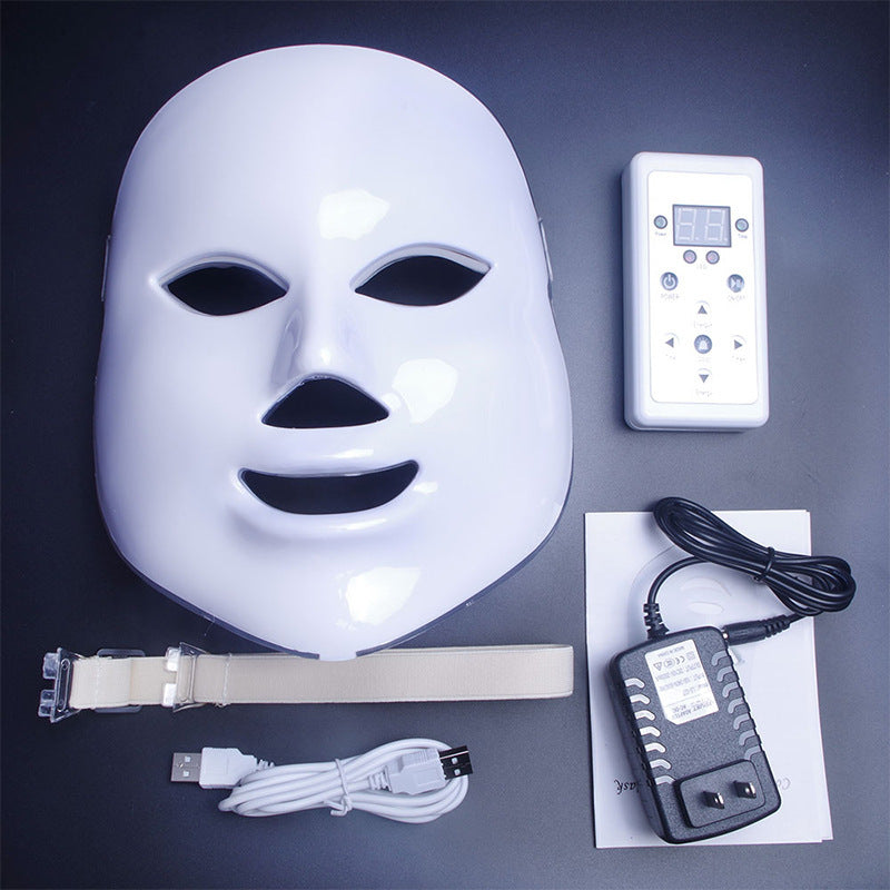 Masque beauté LED 7 couleurs photon quantique rouge et bleu pour soin visage maison anti-âge et anti-acné