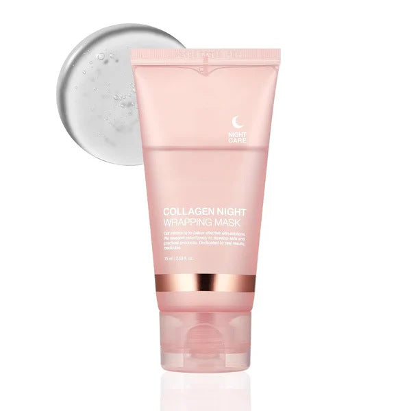 Masque facial nuit au collagène raffermissant et hydratant 75ml avec pinceau pour peau éclatante et anti-rides