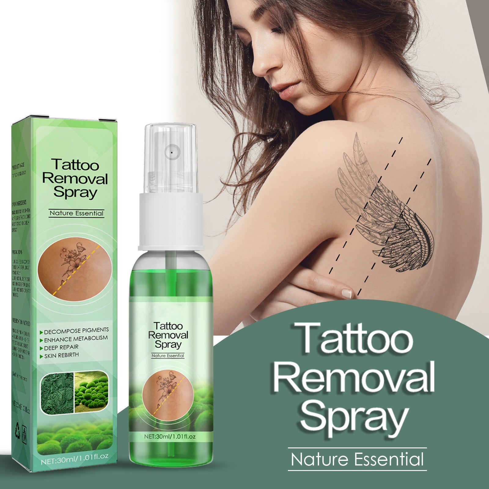 Spray effaceur de tatouage aux algues vertes 30ml réduisant mélanine et pigments peau