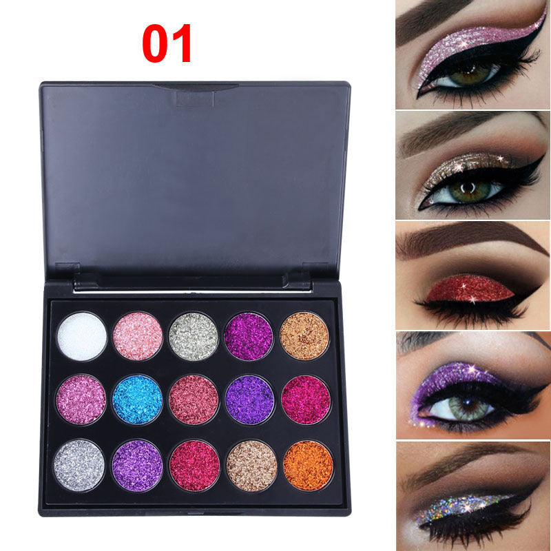 Palette Fards à Paupières 15 Teintes Diamant & Paillettes – Couvrance Totale, Éclat & Intensité