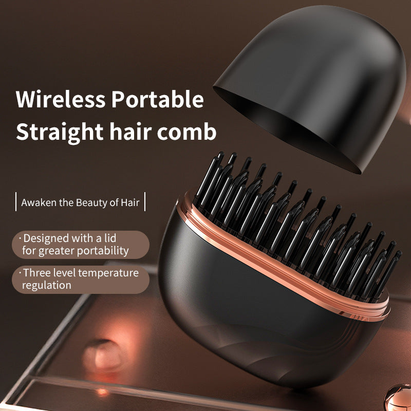 Peigne lisseur mini sans fil 2-en-1 en céramique tourmaline pour lissage et boucles, rechargeable et portable
