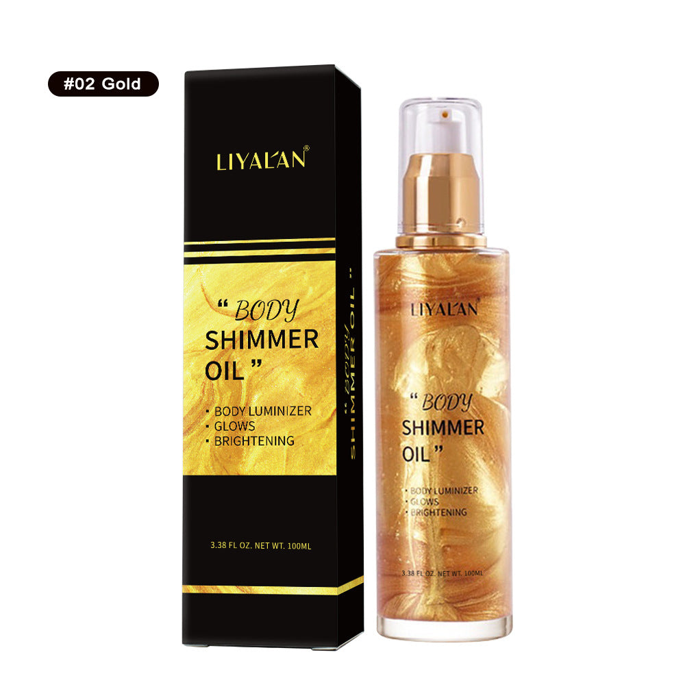 Huile Illuminatrice Corps & Visage – Highlighter Liquide Éclat, 5 Teintes Nacrées, 100ml