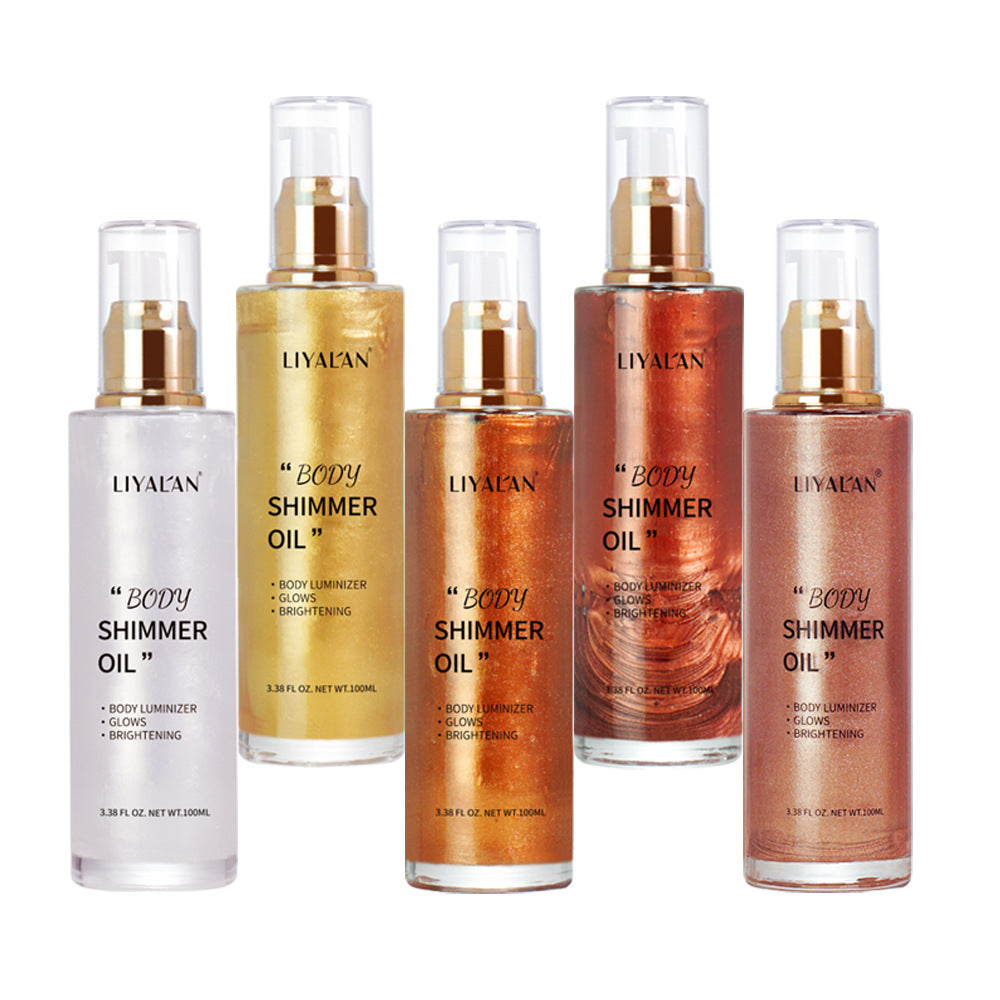 Huile Illuminatrice Corps & Visage – Highlighter Liquide Éclat, 5 Teintes Nacrées, 100ml