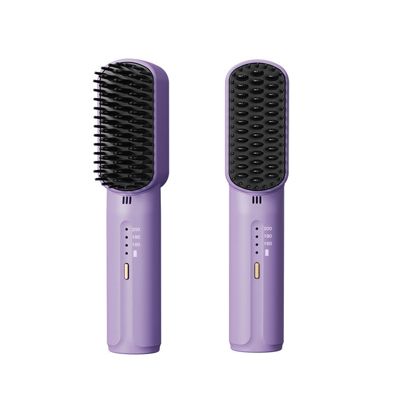 Mini USB rechargeable hair straightening comb with 3 temperature settings in a gift box, portable and travel-friendly.