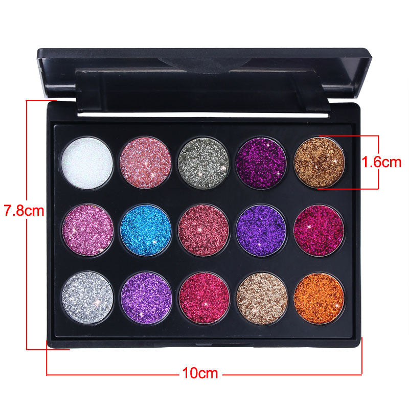 Palette Fards à Paupières 15 Teintes Diamant & Paillettes – Couvrance Totale, Éclat & Intensité