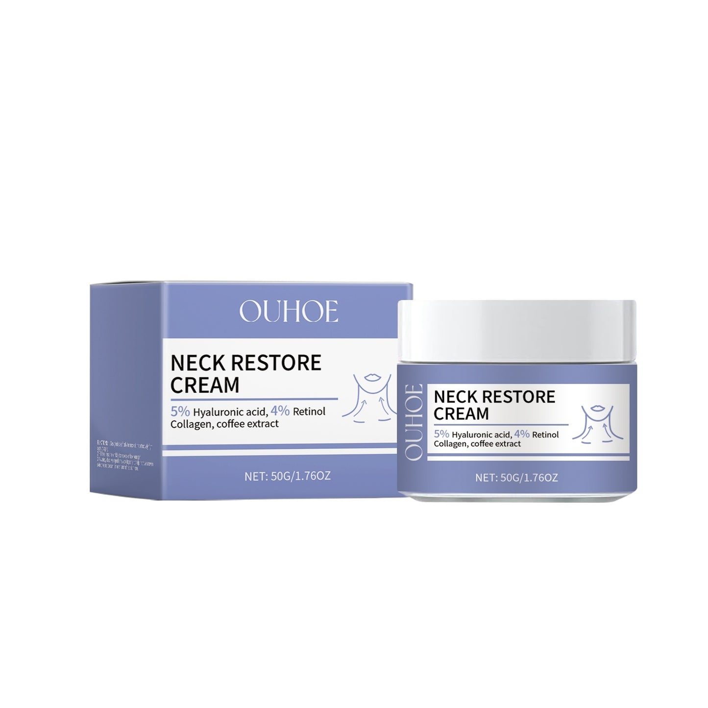 Crème Lifting Cou – Cacao, Caféine, Acide Hyaluronique, Collagène & Rétinol, Raffermissante, 50g