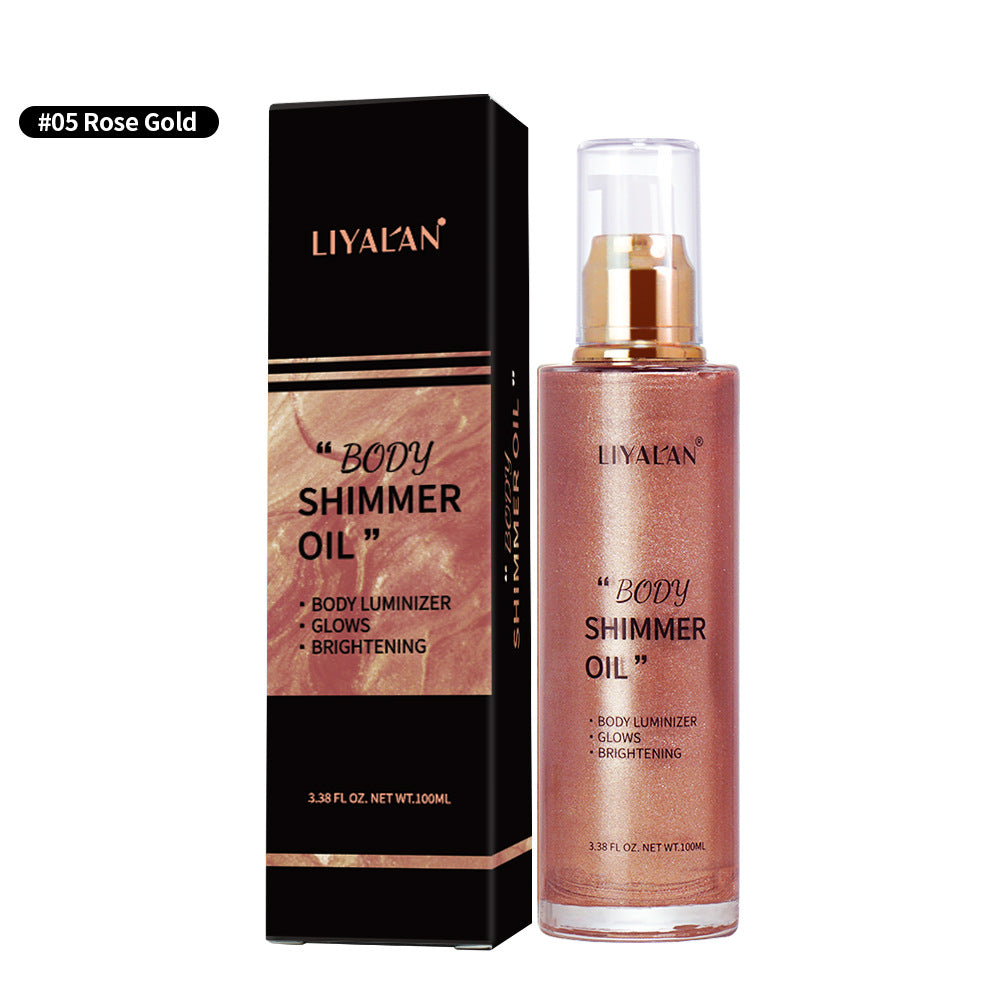 Huile Illuminatrice Corps & Visage – Highlighter Liquide Éclat, 5 Teintes Nacrées, 100ml