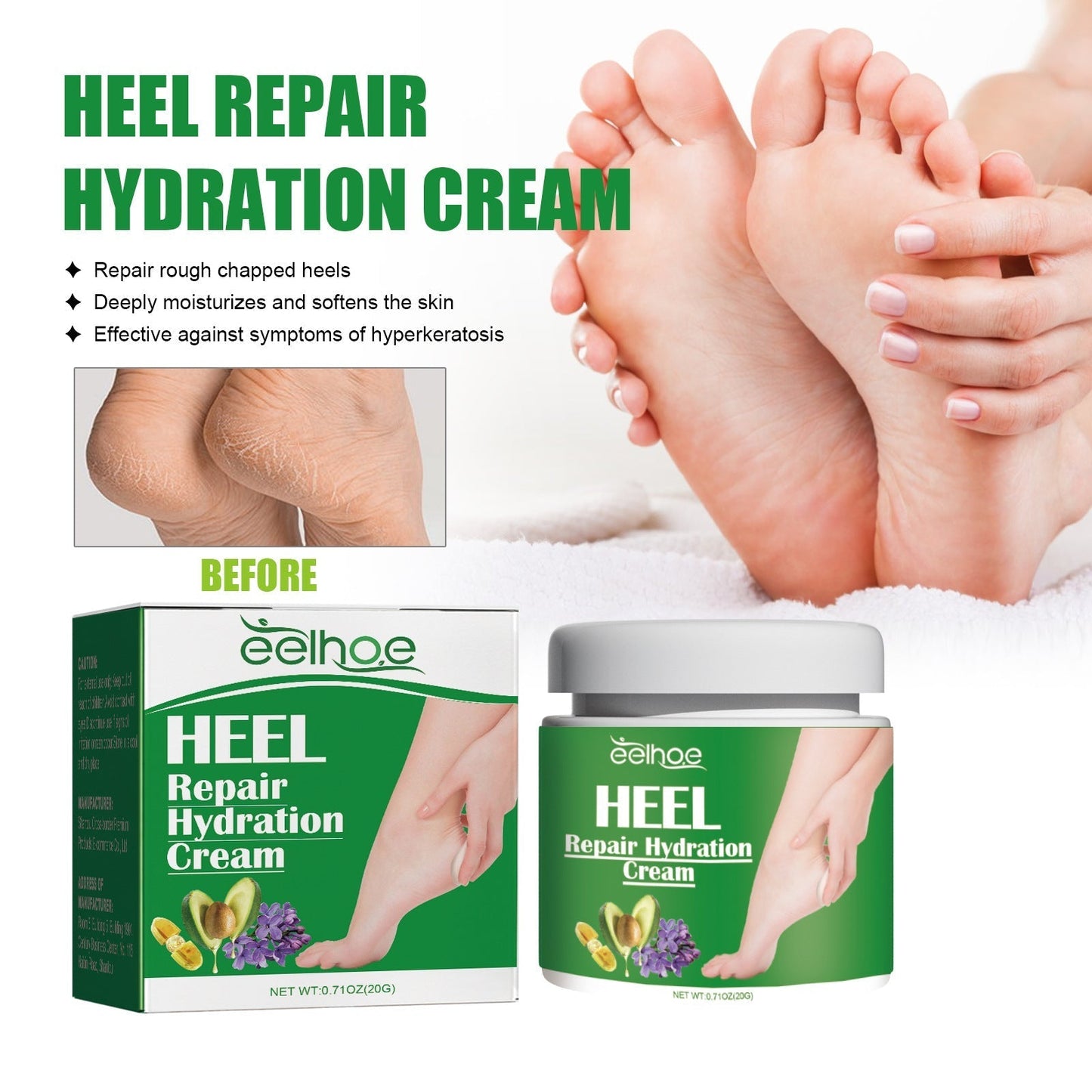 Crème Hydratante Pieds nourishing foot cream with shea butter and lavender oil in 20g tube
