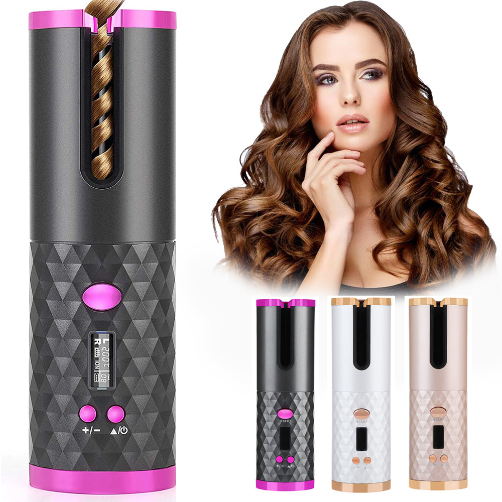 Rechargeable Automatic Curler – Portable, LCD Display & Tourmaline Ceramic