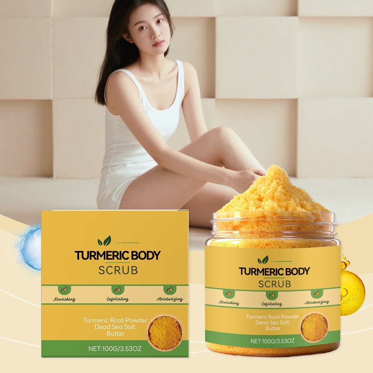 Crème gommage corps au curcuma exfoliant naturel avec sel marin et lait pour peau douce et lumineuse 100g