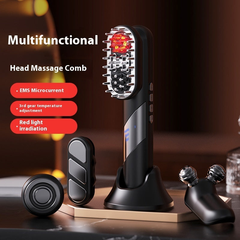 Peigne massant beauté quatre-en-un avec lumière rouge et EMS pour soin du cuir chevelu rechargeable