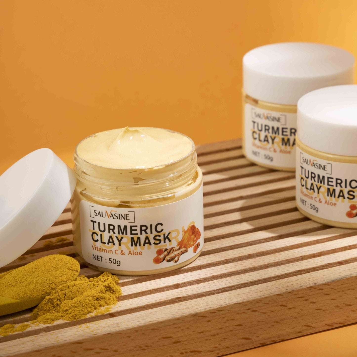 Masque Argile au Curcuma – Hydratant, Purifiant & Éclat, Tous Types de Peau, 50g