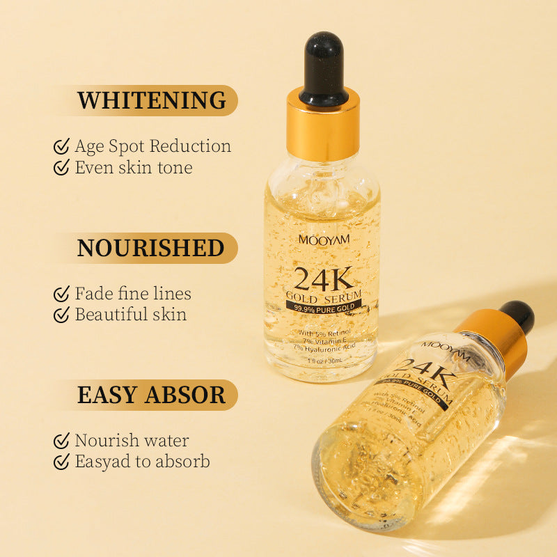 Sérum visage anti-âge 30ml avec feuille d’or 24K, vitamine E et rétinol pour lifting et éclat peau