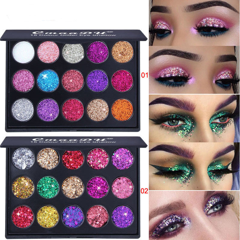 Palette Fards à Paupières 15 Teintes Diamant & Paillettes – Couvrance Totale, Éclat & Intensité