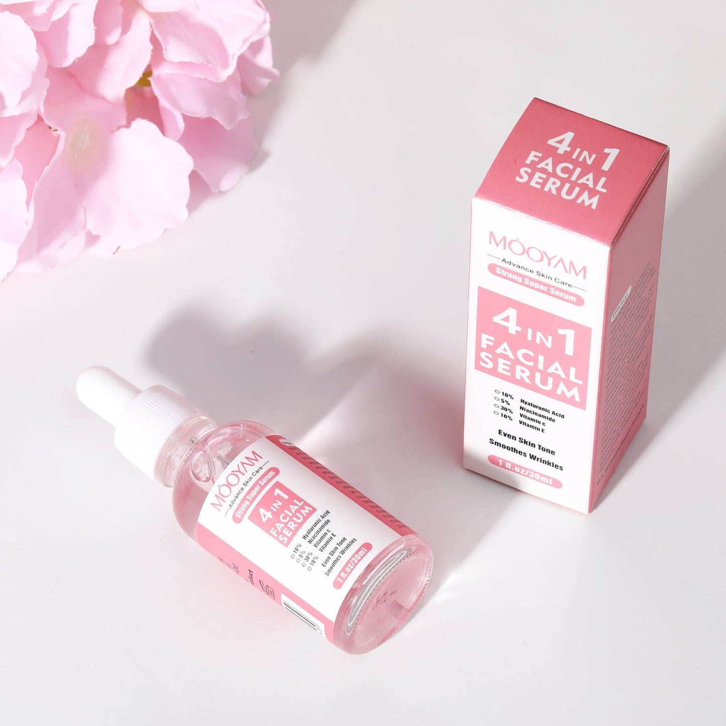 Flacon sérum visage 4-en-1 à l'acide hyaluronique pour éclat et hydratation intense