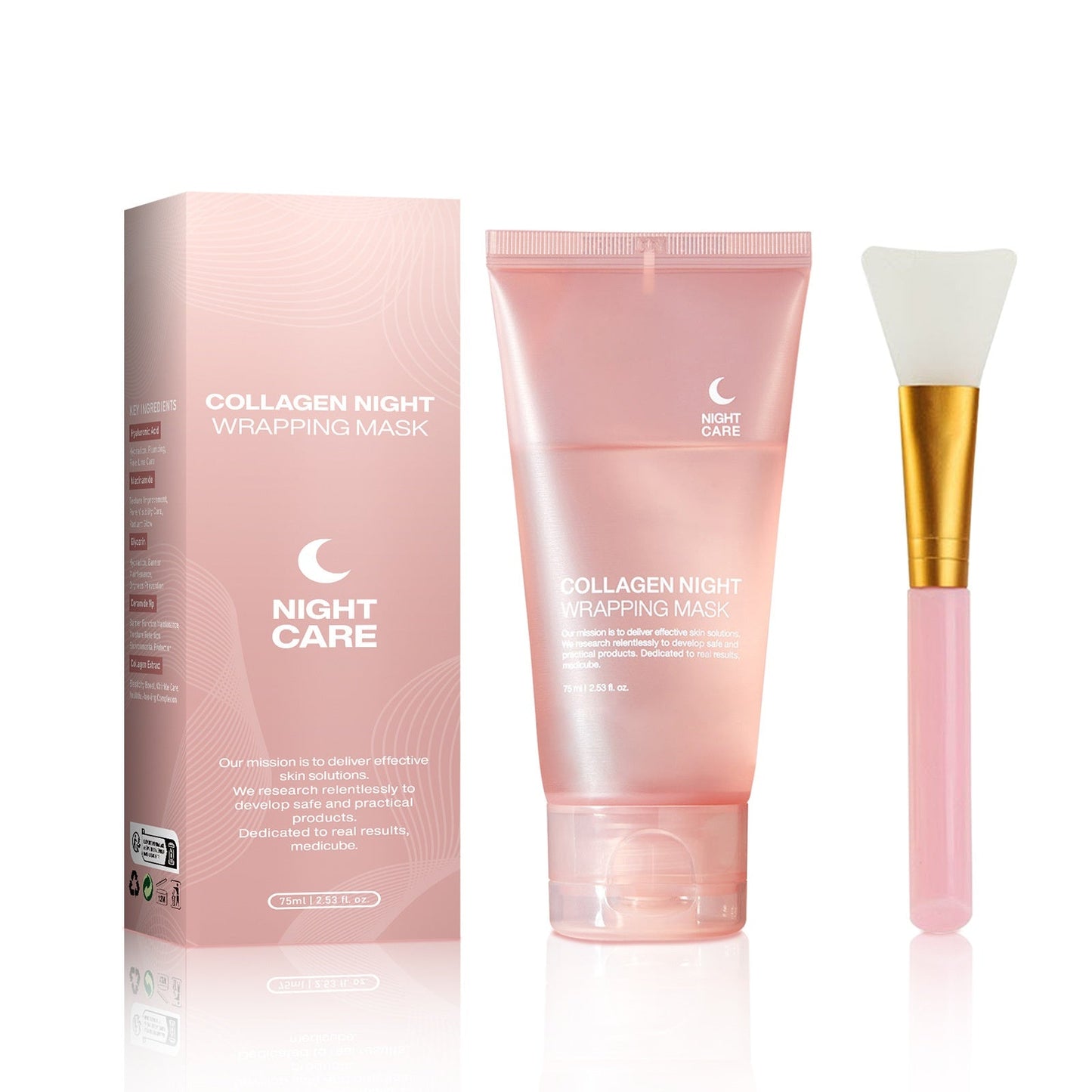 Masque facial nuit au collagène raffermissant anti-rides hydratant 75ml avec pinceau pour application précise