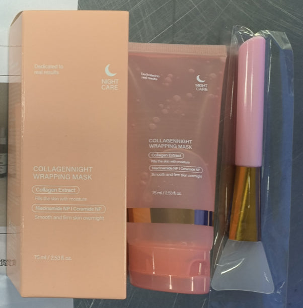 Masque facial nuit au collagène raffermissant et hydratant 75ml avec pinceau pour soin anti-rides