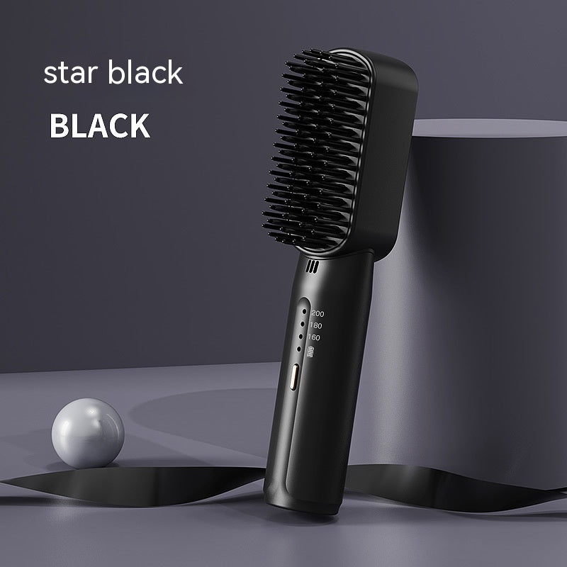 Mini rechargeable USB hair straightening comb with 3 temperature settings in a gift box