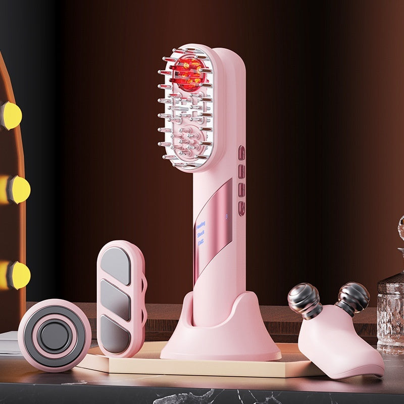 Brosse beauté quatre-en-un peigne massant rouge EMS soin cuir chevelu rechargeable