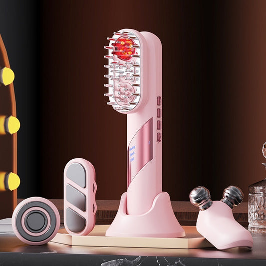 Brosse beauté quatre-en-un peigne massant rouge EMS soin cuir chevelu rechargeable